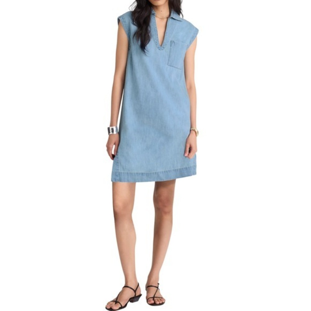 Madewell‎ Chambray Denim Tunic Dress V Neck Sleeveless Shirt Dress Shift Casual